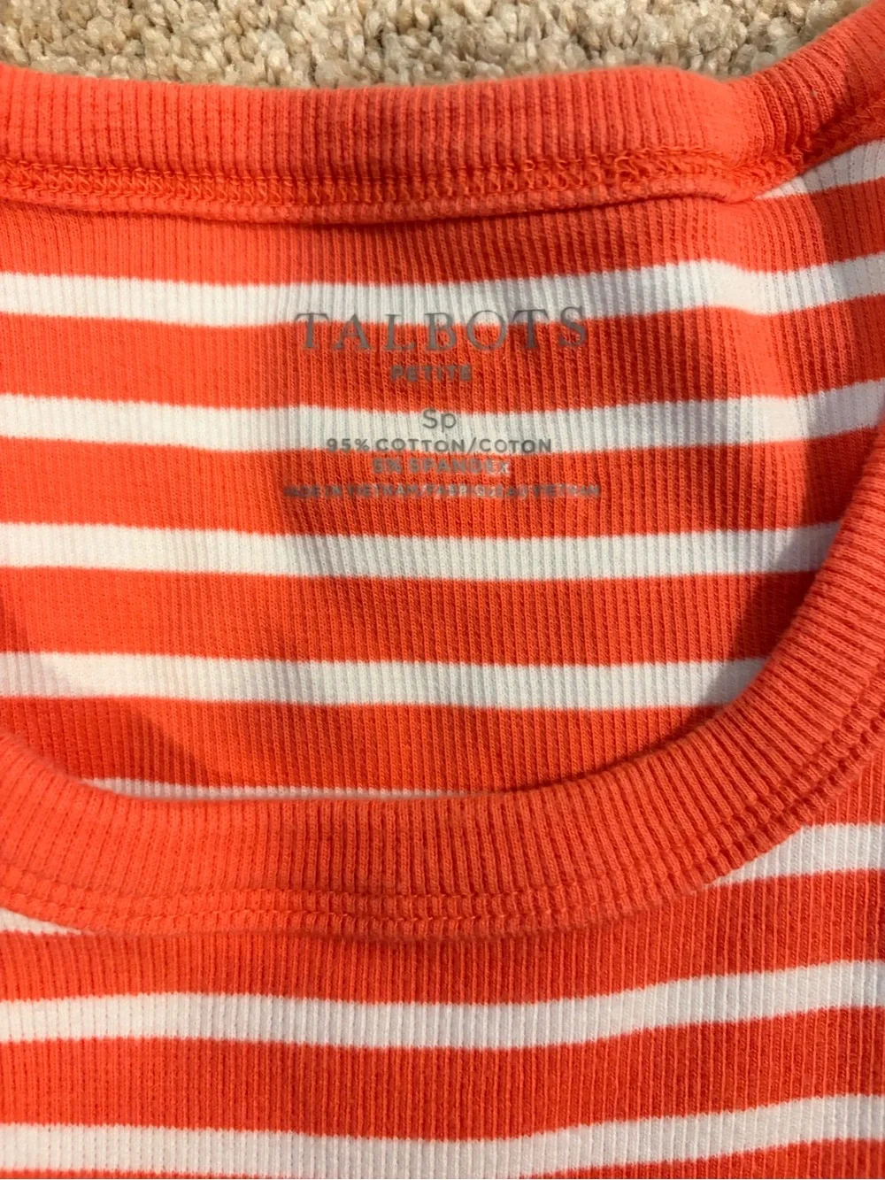 Talbots Coral and White Striped Tank